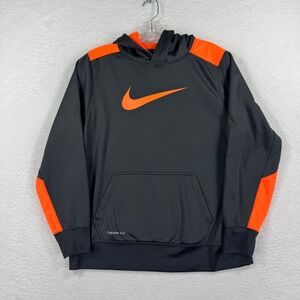 Nike Shirt Therma-FIT Kids Hoodie Pullover Black & Orange Athletic Training XL